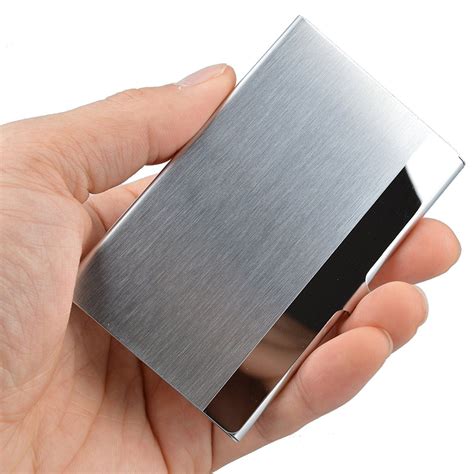 metal business card holder case dispenser silver automatic